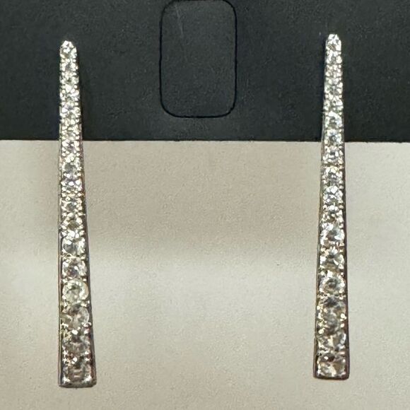 INC Silver Tone Crystal Drop Post Earrings - Picture 2 of 4